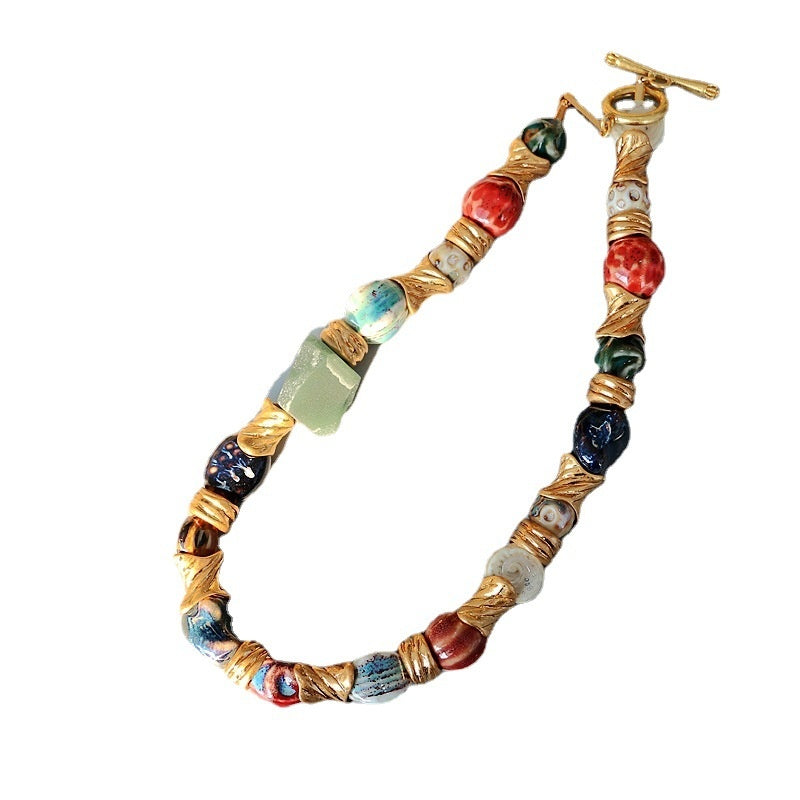 Archive Earth · Vintage Ceramic & Natural Stone Chunky Necklace