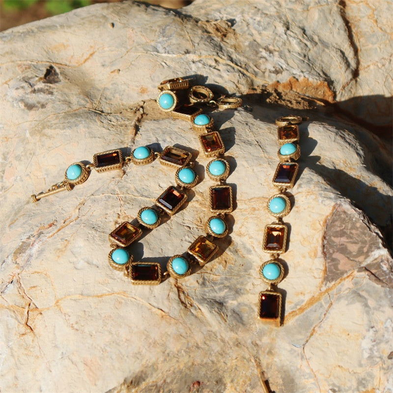 Desert Bloom · Vintage Turquoise & Amber Crystal Jewelry Set