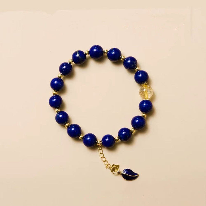 Bracelet Midnight Leaf · Lapis Lazuli avec accent en or et pendentif (10mm)