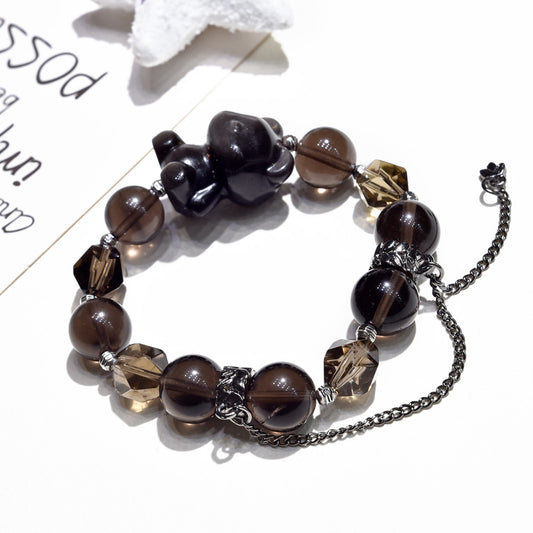 Midnight Cub · Smoky Quartz & Silver Obsidian Bracelet