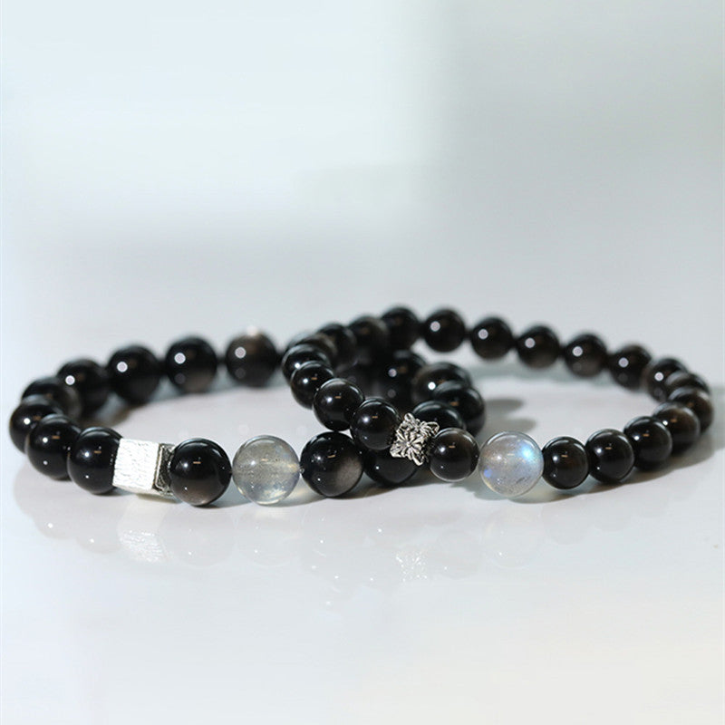 Shadow & Light · Obsidian & Moonstone Couple Bracelet Set