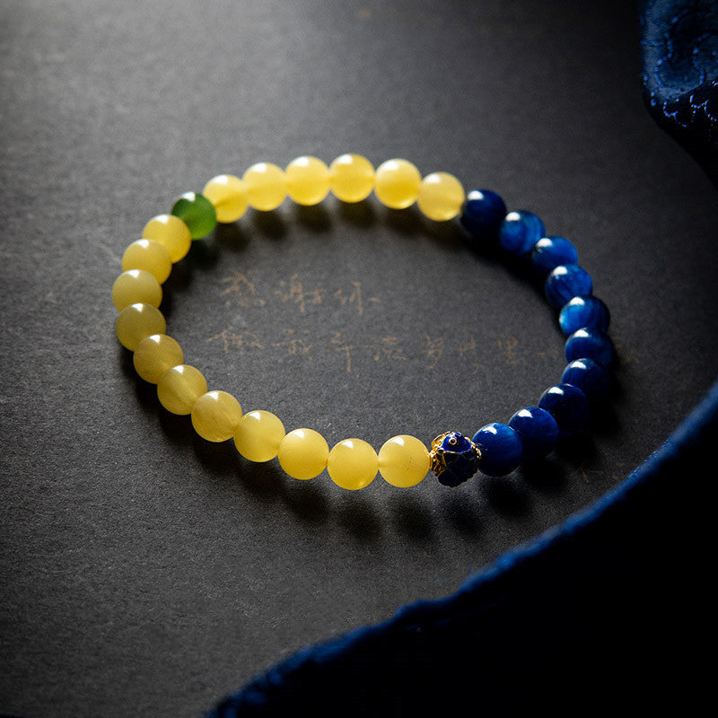 Sun & Sea Harmony · Yellow Beeswax and Blue Kyanite Contrast Bracelet