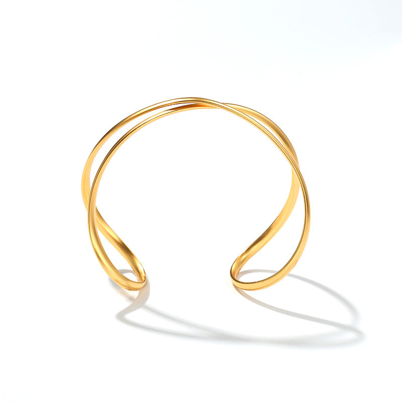 Golden Crossflow · Adjustable Open Bangle Bracelet