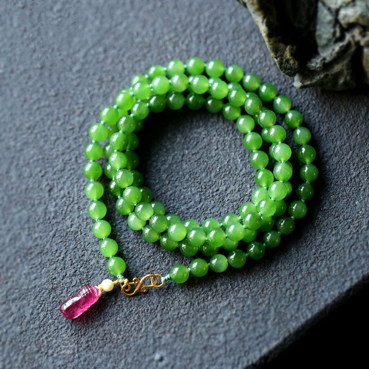 Verdant Calm · Natürliches Grünjade Wrap-Bracelet mit Tourmalin-Amulett