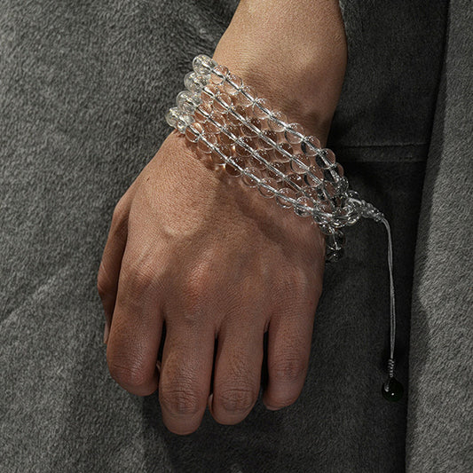 Clear Quartz Mala · 108 Beads with Green Jade Accents