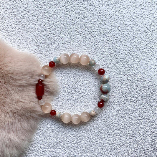 Moonlit Rouge · Cat’s Eye & Red Agate Bracelet