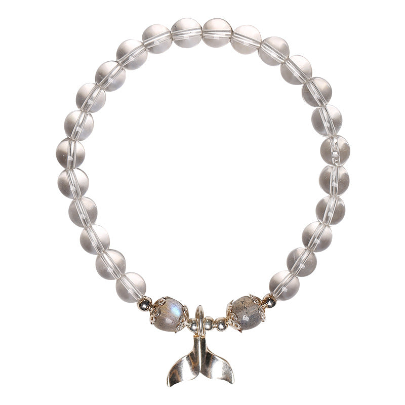 Ocean Whisper · Clear Quartz Bracelet with Silver Whale Tail