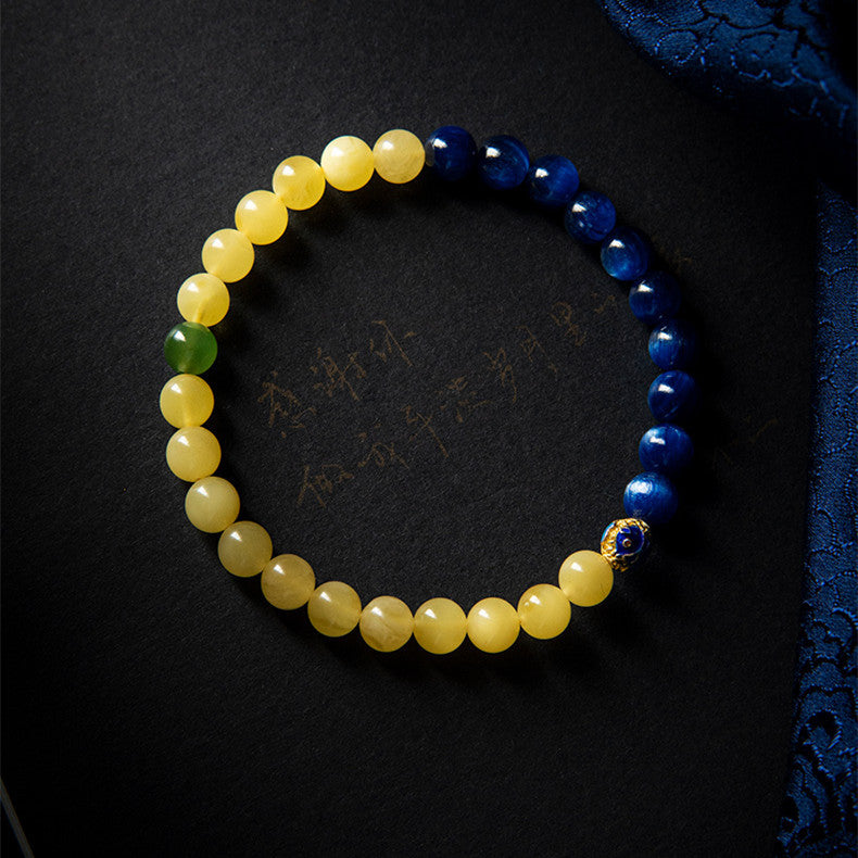 Sun & Sea Harmony · Yellow Beeswax and Blue Kyanite Contrast Bracelet