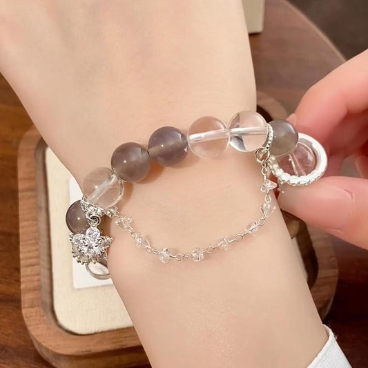 Mist Bloom · 스모키 아게이트 & 크리스탈 브레이슬릿 with 펄 액센트