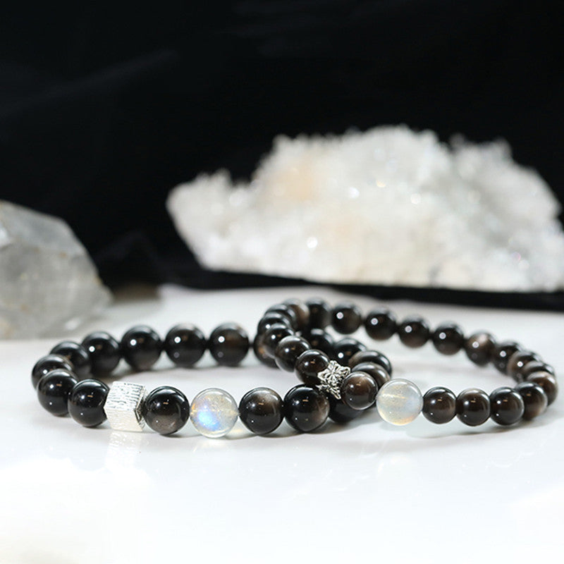 Shadow & Light · Obsidian & Moonstone Couple Bracelet Set