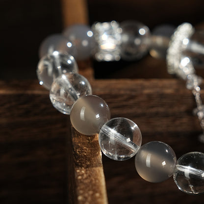 Mist Bloom · Smoky Agate & Crystal Bracelet with Pearl Accents