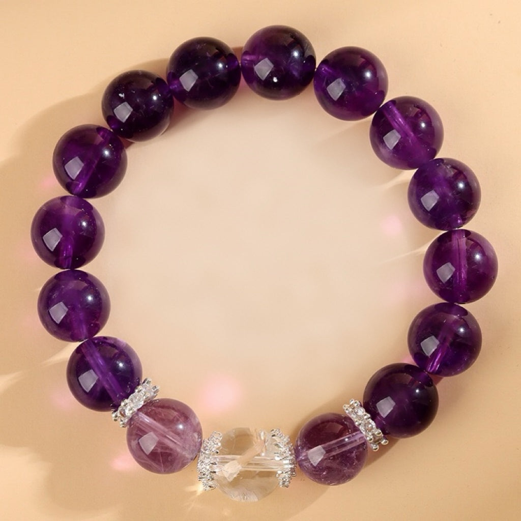 Moonlit Veil · Uruguayan Amethyst & Clear Quartz Bracelet