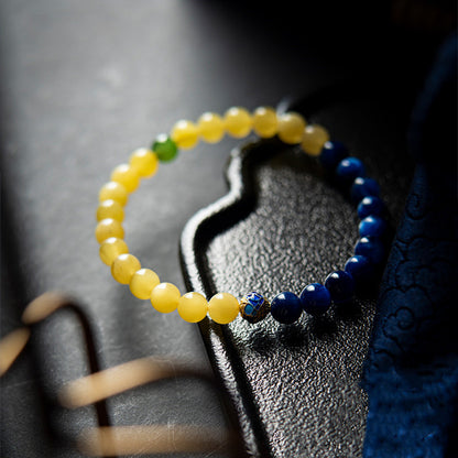 Sun & Sea Harmony · Yellow Beeswax and Blue Kyanite Contrast Bracelet