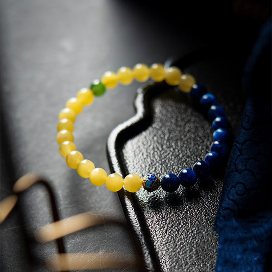 Sun & Sea Harmony · Yellow Beeswax and Blue Kyanite Contrast Bracelet