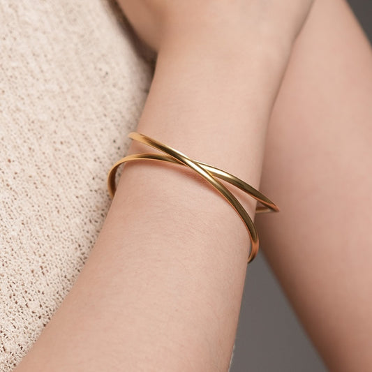 Golden Crossflow · Adjustable Open Bangle Bracelet