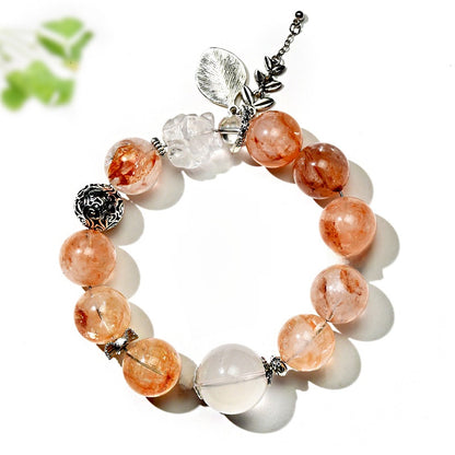 Fox Spirit · Red Floral Phantom Quartz & White Quartz Bracelet