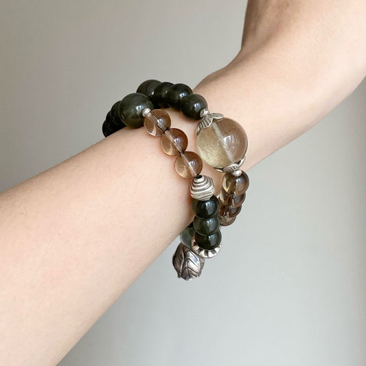 Verdant Pulse · Green Phantom & Tourmaline Double Wrap Bracelet