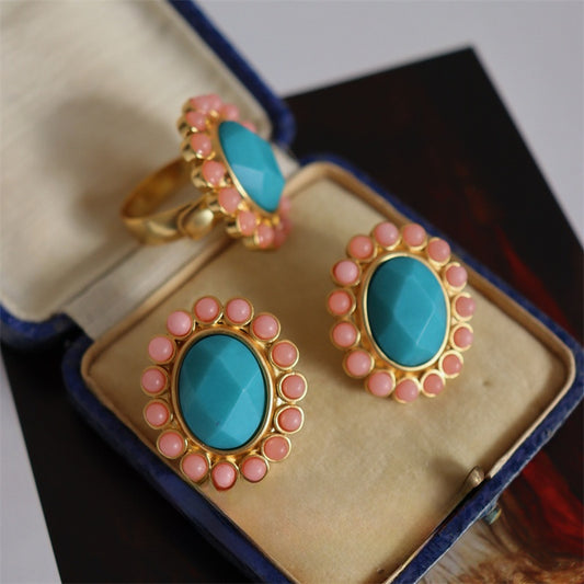 Candy Bloom · Conjunto de Joyas Vintage Turquesa y Coral