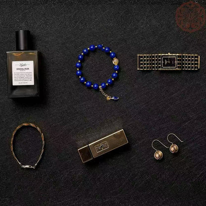 Bracelet Midnight Leaf · Lapis Lazuli avec accent en or et pendentif (10mm)