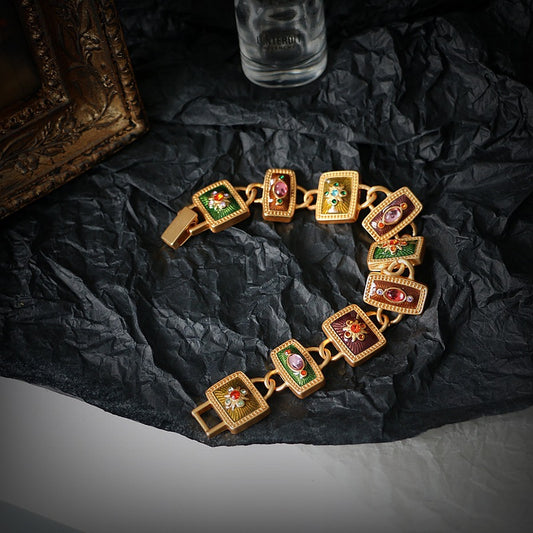 Byzantinische Blüte · Vintage-Emaille- & Edelstein-Gliederarmband