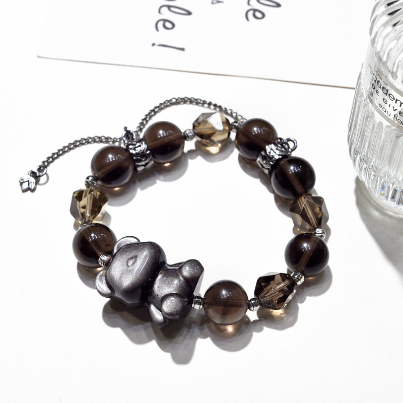 Midnight Cub · Smoky Quartz & Silver Obsidian Bracelet