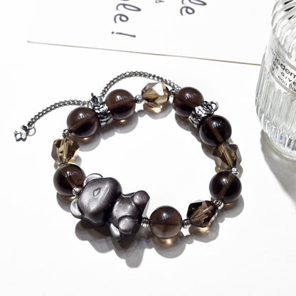 Midnight Cub · Smoky Quartz & Silver Obsidian Bracelet