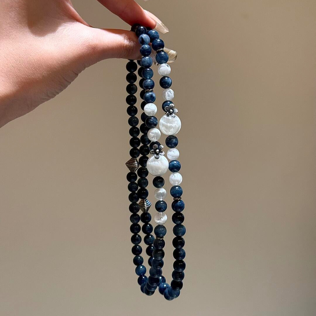 Snowdepth Whispers · Blue Rabbit Hair & Snow Phantom Crystal Bracelet