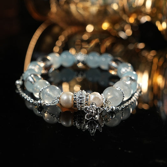 Ocean Whisper · Aquamarine & Pearl Crystal Bracelet