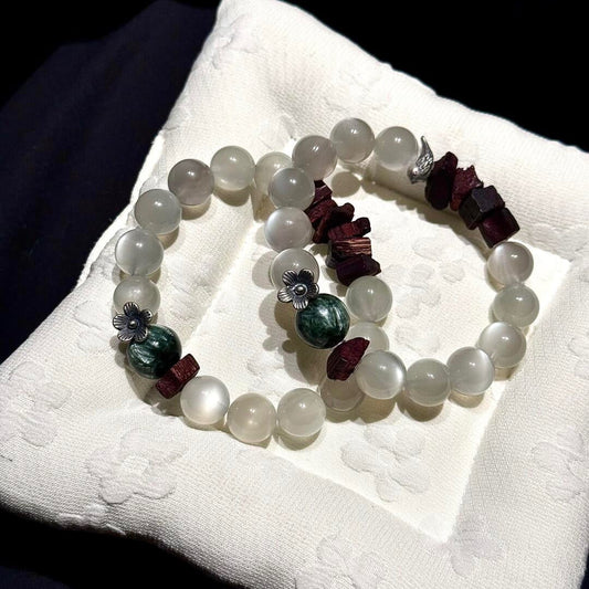 Forestglow Moon｜Silver Moonstone & Seraphinite Bracelet