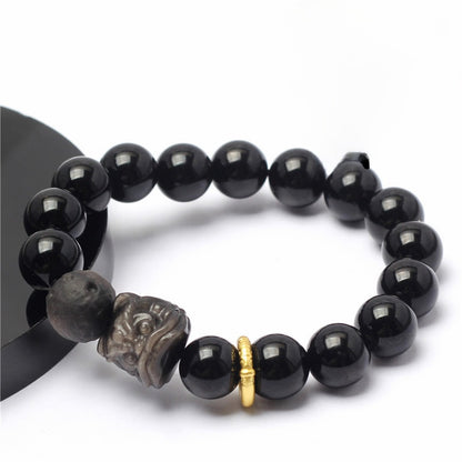 Black Obsidian Guardian Lion Bracelet · Protection & Strength