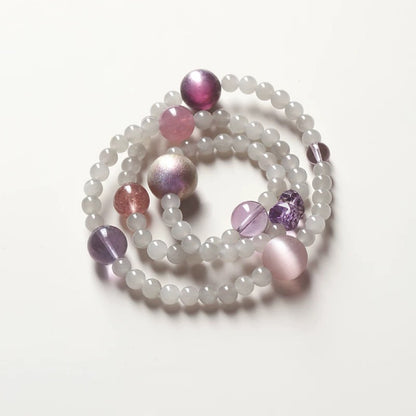 Violet Serenity · Dreifach-Gewickeltes Jade- & Lila-Heilungsarmband