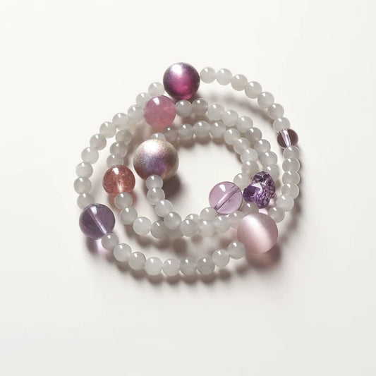 Violet Serenity · Triple-Wrap Jade & Purple Healing Bracelet