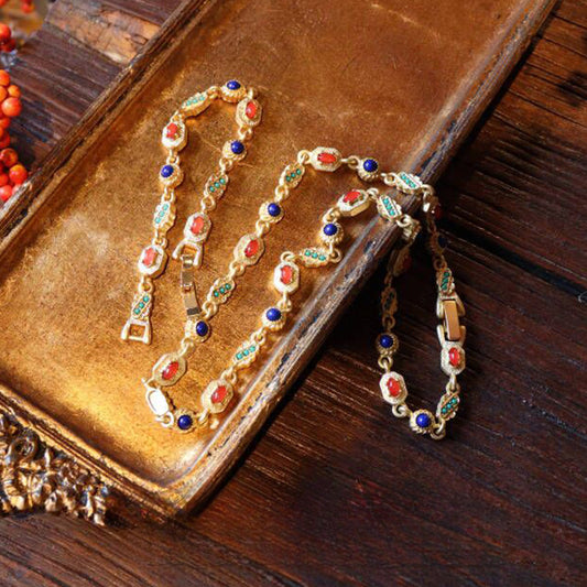 Mittelalterliches Juwel · Vintage-Harz-Edelstein Halsketten- & Armband-Set