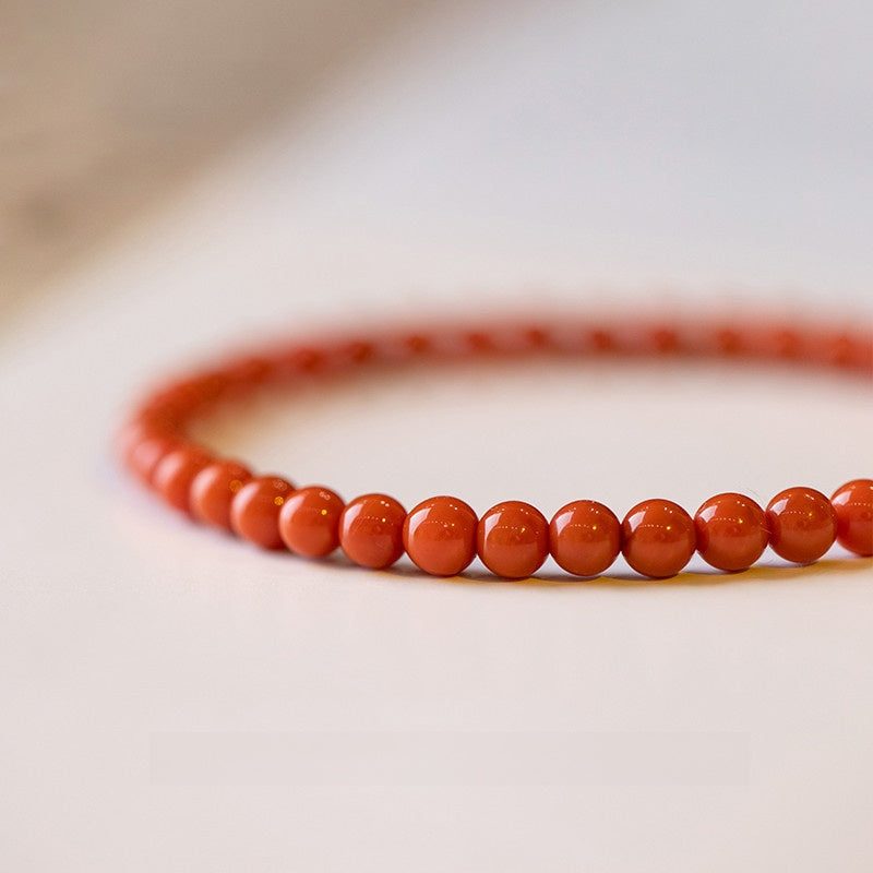 Red Vitality · Deep Red Agate Minimal Bead Bracelet (4mm)