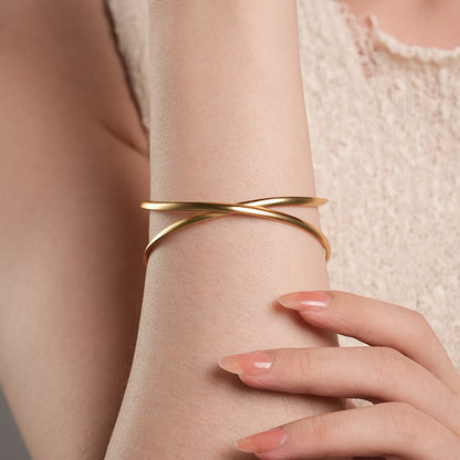 Golden Crossflow · Adjustable Open Bangle Bracelet