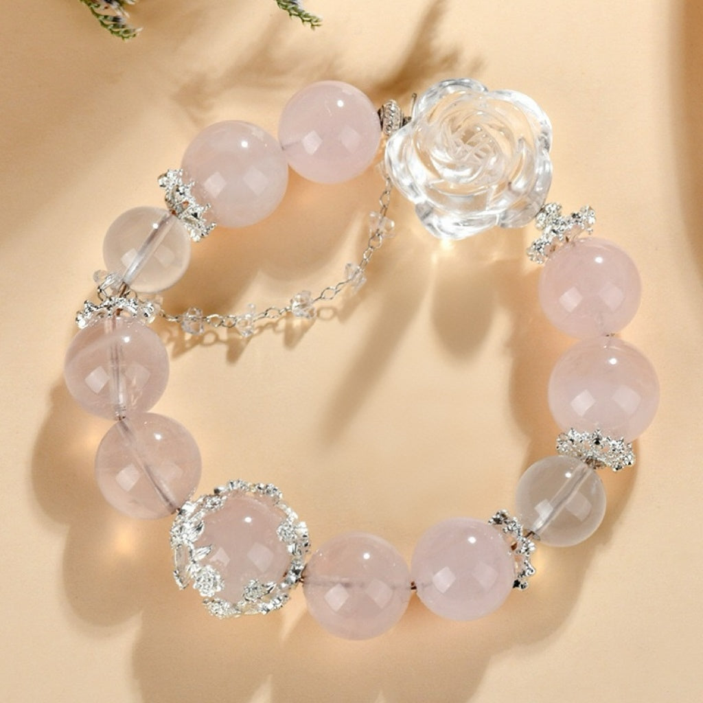 Blossom Whisper · Rose Quartz Peony Bracelet