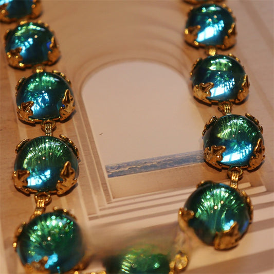 Lagunenlicht · Vintage-Halskette mit Teal-Glascabochon