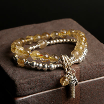 Golden Threads · Rutile Quartz & Silver Tassel Layered Bracelet