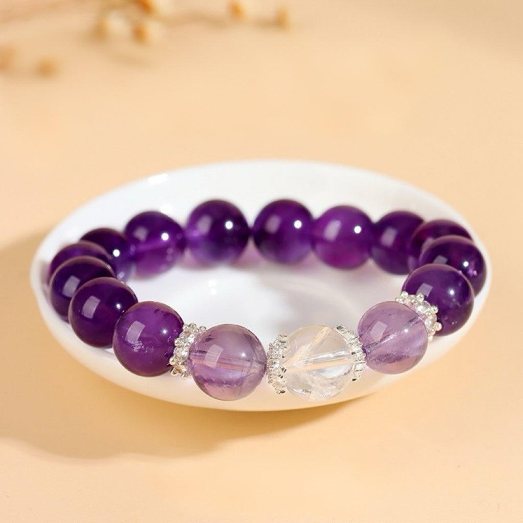 Moonlit Veil · Uruguayan Amethyst & Clear Quartz Bracelet