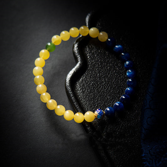 Sun & Sea Harmony · Yellow Beeswax and Blue Kyanite Contrast Bracelet