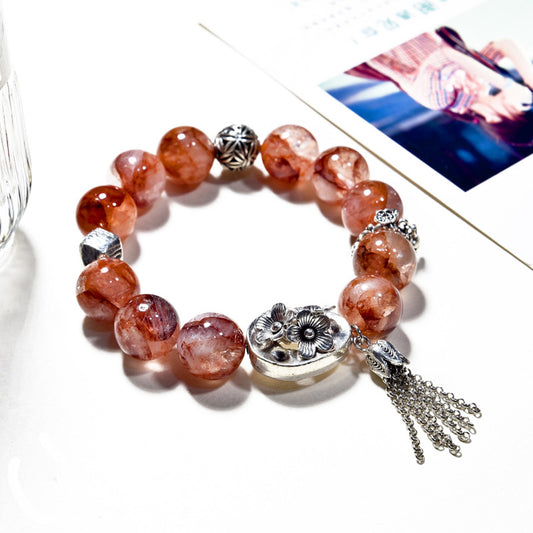 Spring Bloom · Red Floral Phantom Quartz Bracelet