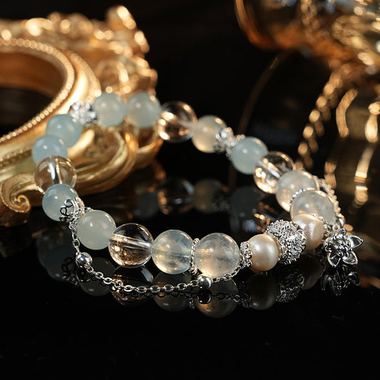 Ocean Whisper · Aquamarine & Pearl Crystal Bracelet