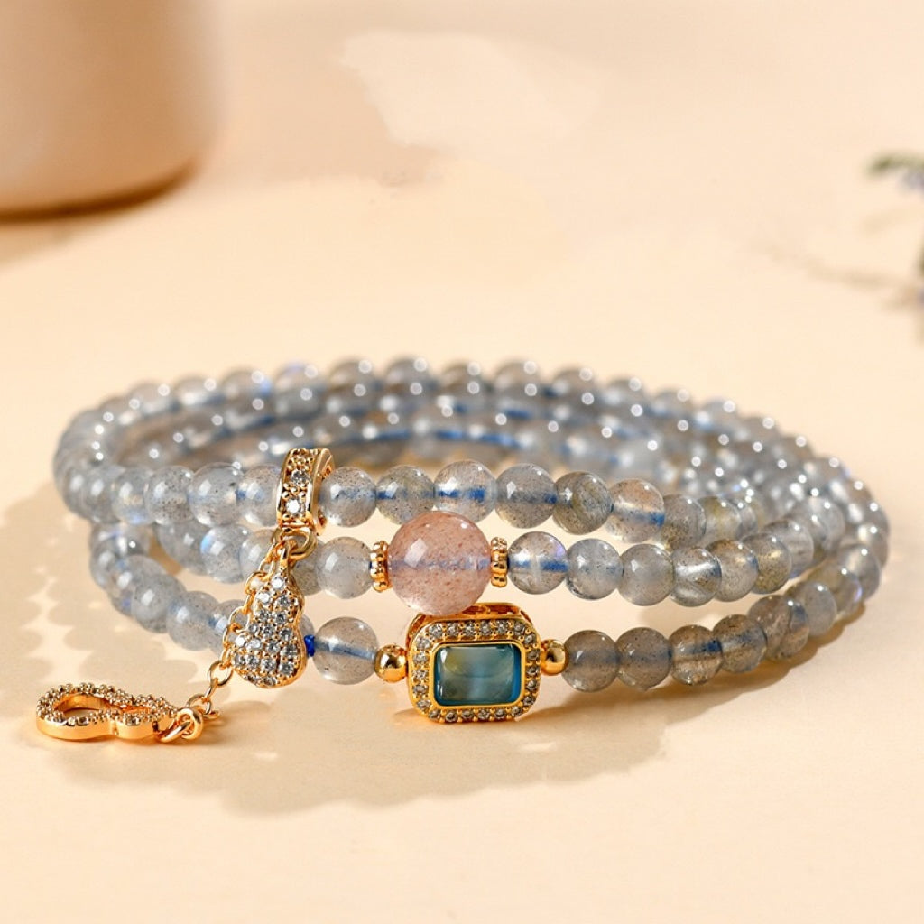 Twilight Blessing · Labradorite & Strawberry Quartz Triple Wrap Bracelet