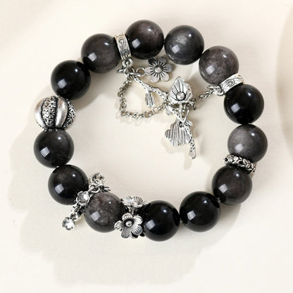 Shadow Bloom · Silver Obsidian Charm Bracelet