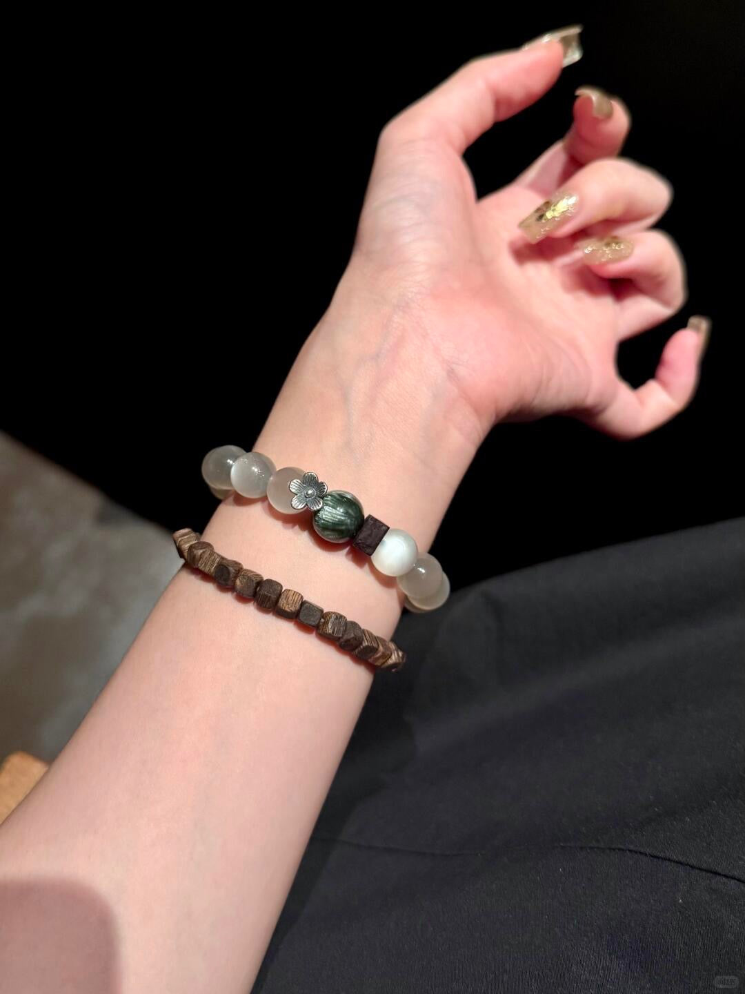 Forestglow Moon｜Silver Moonstone & Seraphinite Bracelet