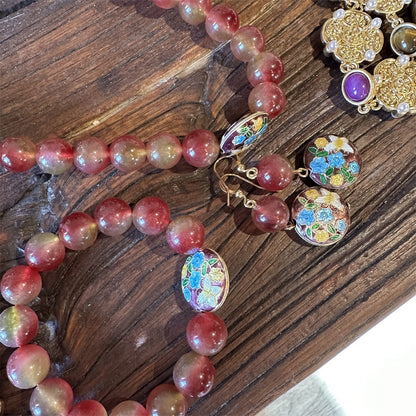 Rouge Bloom · Vintage Watermelon Glass Bead Jewelry Set