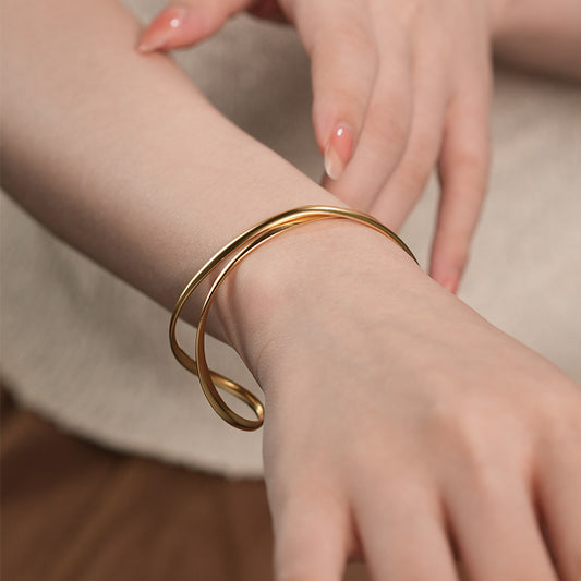 Golden Crossflow · Adjustable Open Bangle Bracelet
