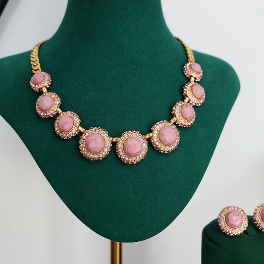 Rosette Glow · Vintage Halskette & Ohrstecker-Set im 90er-Jahre-Stil mit Edelstein