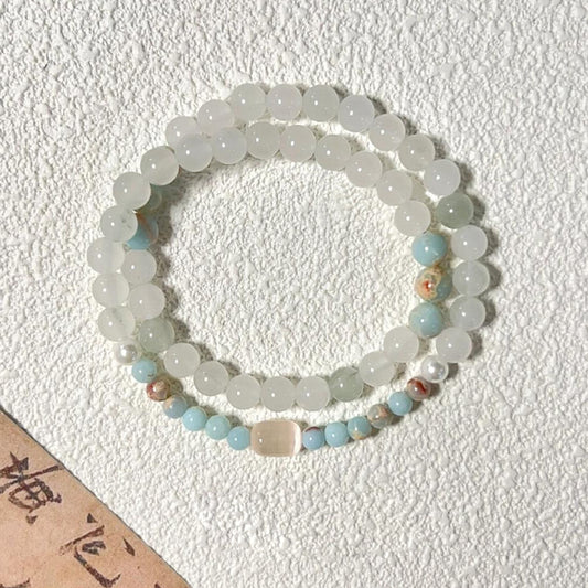 River Mist Jade · Layered Bead Bracelet
