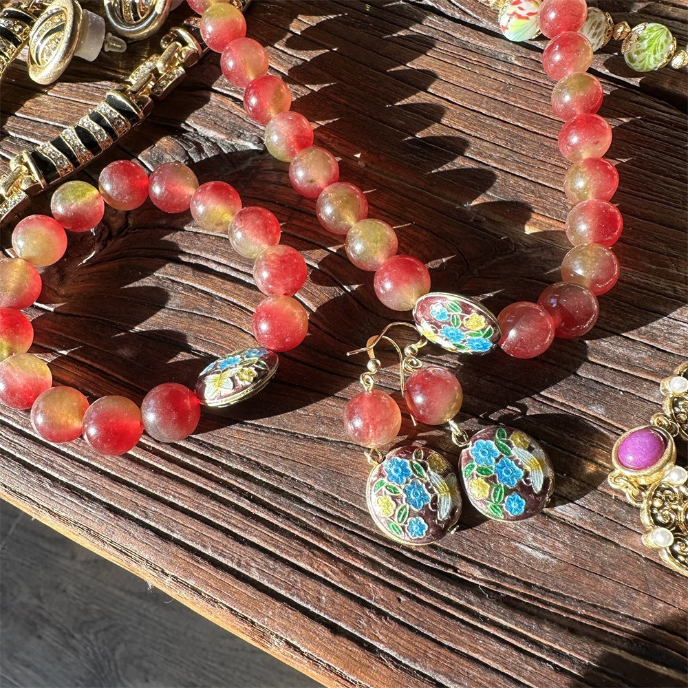Rouge Bloom · Vintage Watermelon Glass Bead Jewelry Set